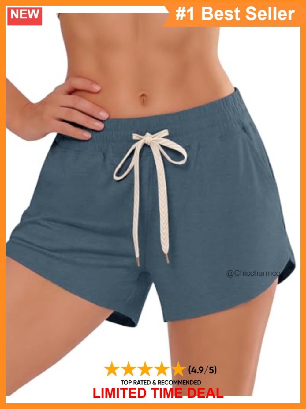 High Waisted SweatShorts with Pockets V-Side Workout Running Gym Yoga